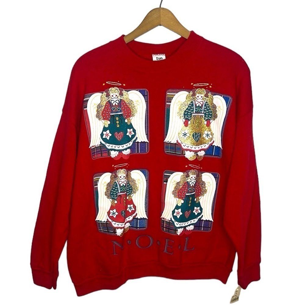 Vintage 90s Deadstock Christmas Crewneck Sweatshirt Angels Noel Holiday